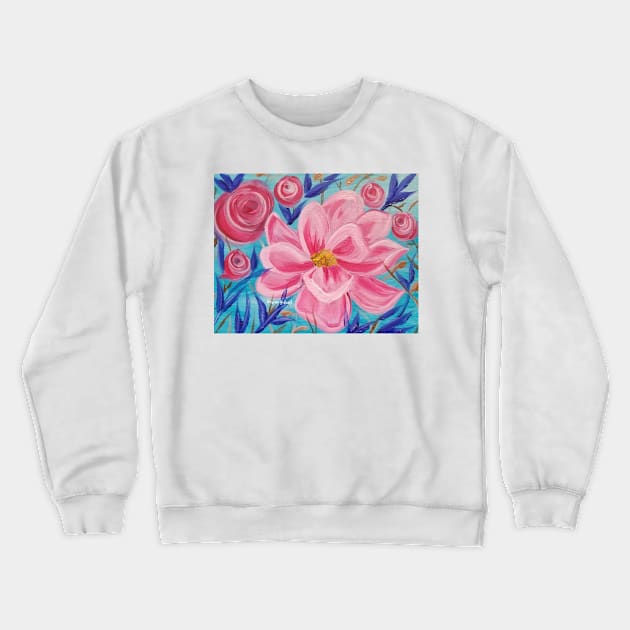 Pink Wild Floral, Pink Flowers, Pink Floral Decor, Pink and Blue, Pink Abstract Flowers, Modern Flowers, Modern Wild Flowers Crewneck Sweatshirt by roxanegabriel